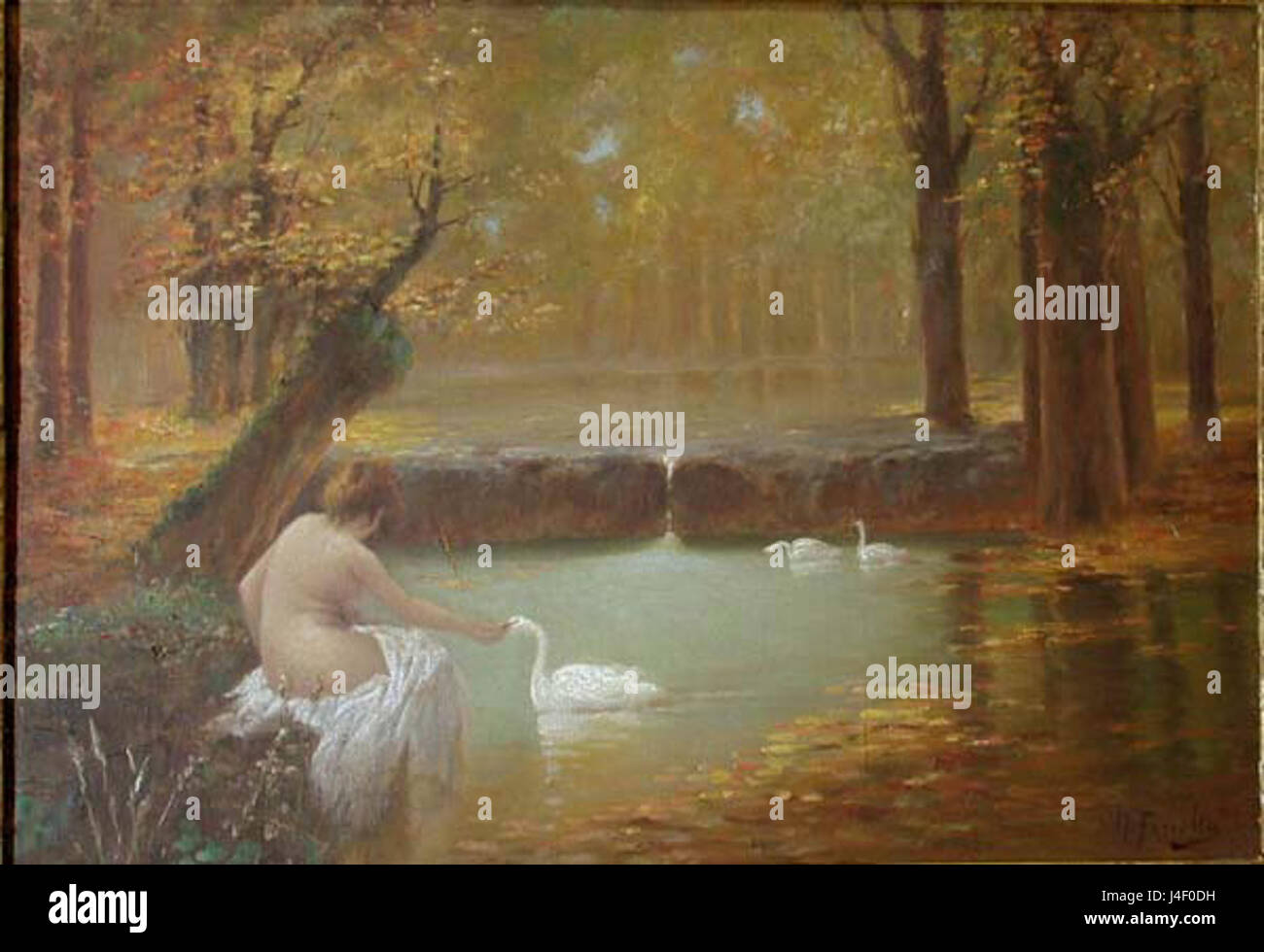 Nicola Forcella Le bain avec les cignes 19e siècle Banque D'Images