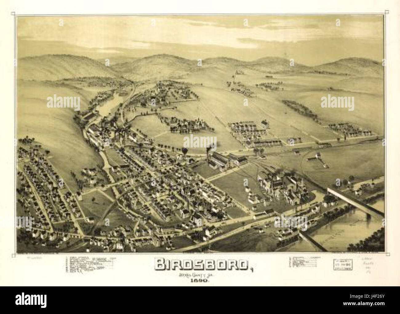 Birdsboro, situé dans le comté de Berks, Pennsylvanie, est représenté ici à partir de l'année 1890. Connu pour son histoire industrielle, il fut un site important pour la production d'acier à la fin du XIXe siècle. Banque D'Images