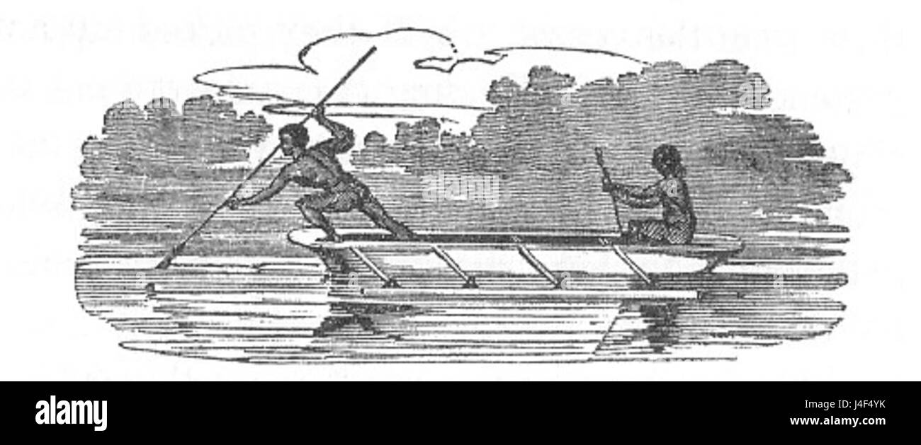 Les autochtones de l'EFFORT DE PÊCHE DE LA RIVIÈRE en canoë Banque D'Images