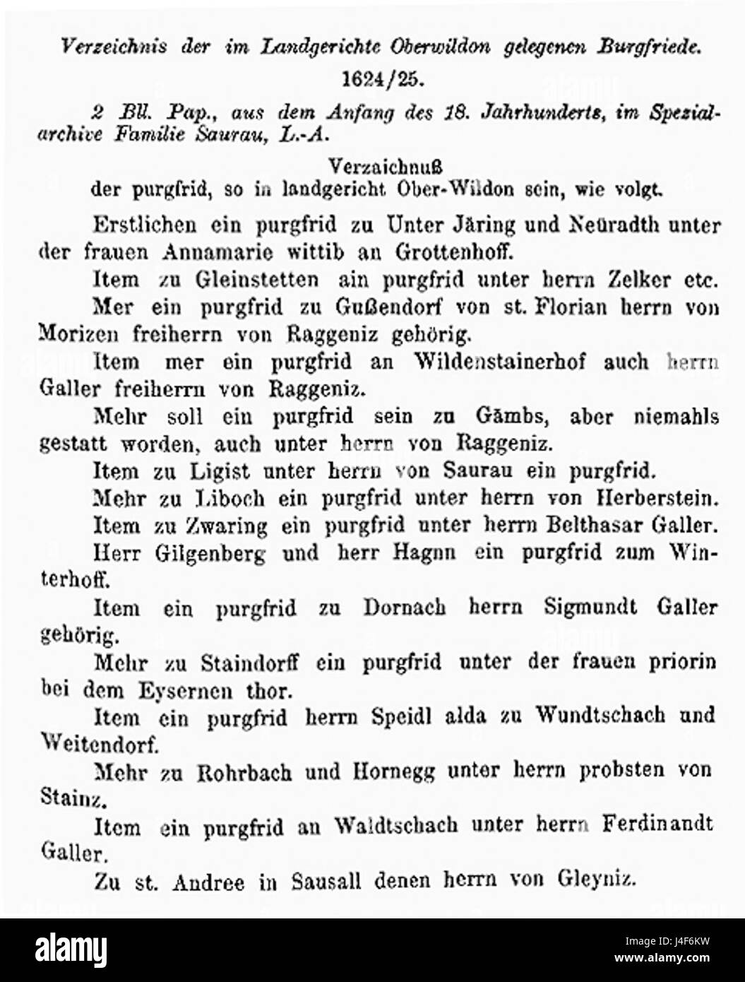 Burgfriede à Oberwildon fait référence à un événement historique ou à un accord dans le village d'Oberwildon au début du XVIIe siècle, probablement lié à la paix régionale ou à des questions foncières. Banque D'Images