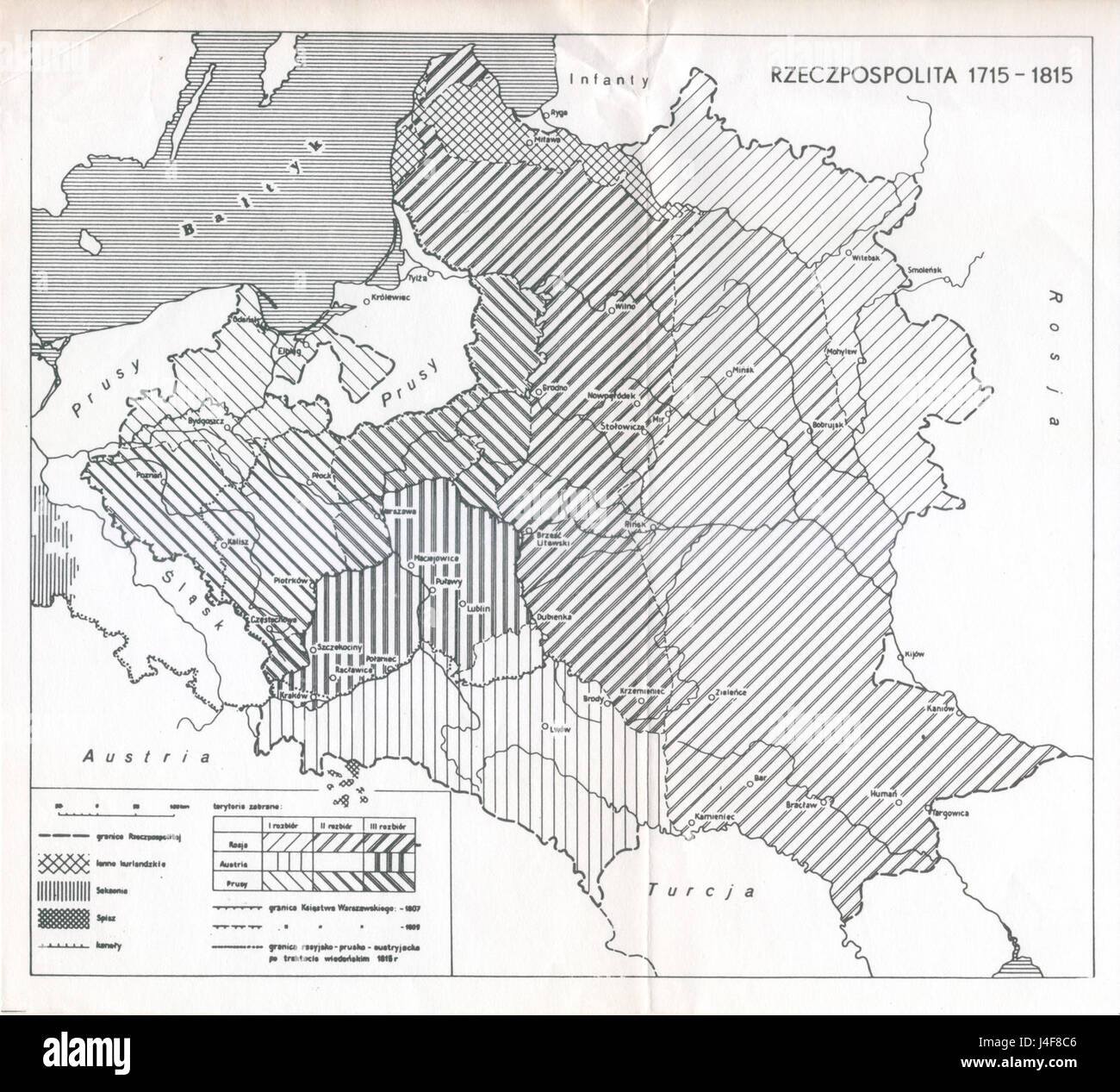 'Rzeczpospolita' fait référence au Commonwealth polono-lituanien historique, qui a existé du XVIe au XVIIIe siècle. Cette entrée se concentre sur la période de 1715 à 1815, qui comprend des changements politiques, militaires et sociaux importants dans la région. Banque D'Images