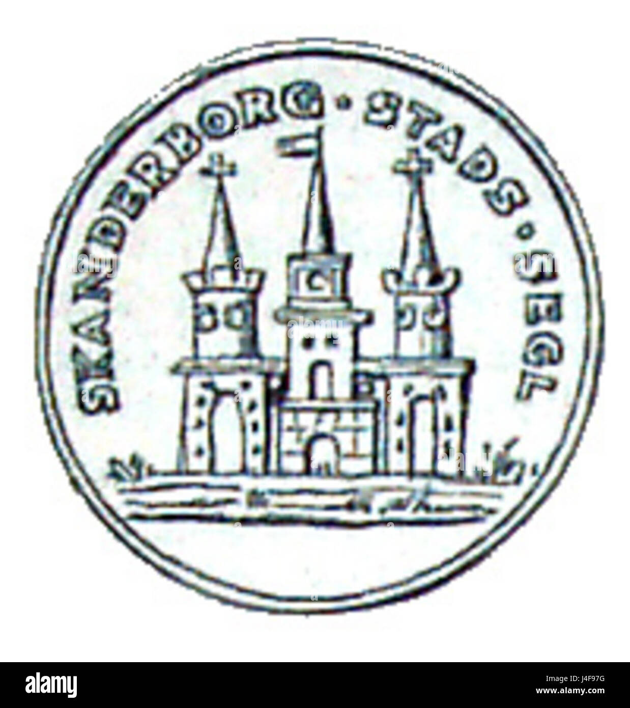 Skanderborgs segl fait référence à la ville de Skanderborg au Danemark, peut-être liée à un sceau (segl) représentant l'identité de la ville ou son importance historique. Banque D'Images