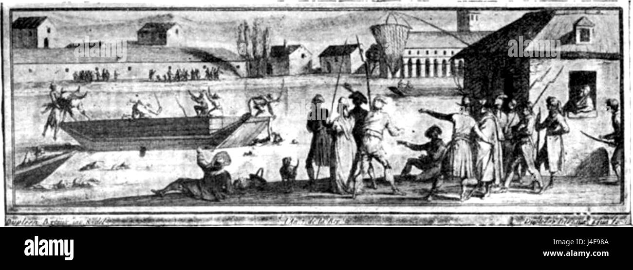 Les noyades de Savenay font référence à un événement historique où un nombre important de personnes se sont noyées dans la région de Savenay, en France. Cet événement tragique fait partie de l'histoire locale, souvent associée à l'histoire maritime de la région ou à des accidents. Banque D'Images