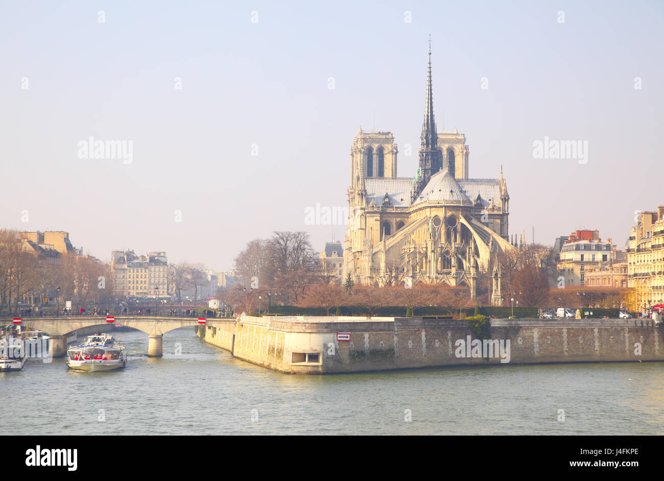Seine et Notre Dame de Paris au printemps Banque D'Images