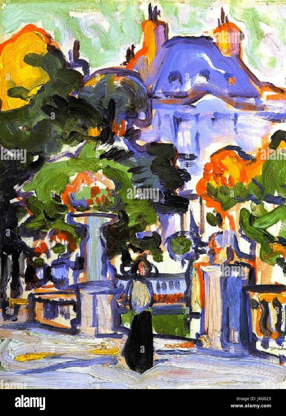 Samuel John Peploe était un peintre écossais connu pour ses natures mortes vibrantes. Cette pièce, « jardins du Luxembourg », dépeint la beauté sereine des célèbres jardins de Paris, mettant en valeur sa maîtrise de la couleur et de la lumière. Banque D'Images