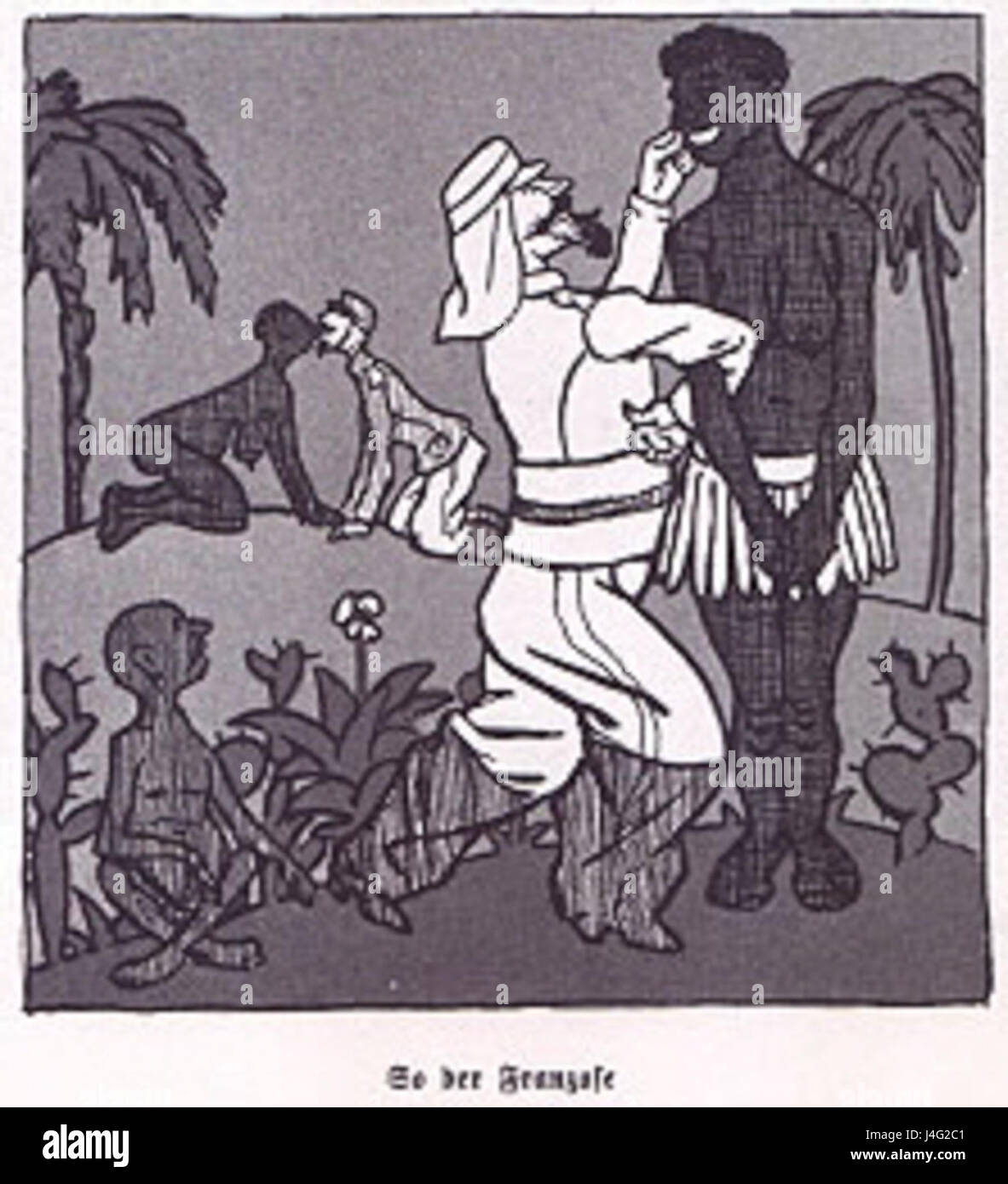 So kolonisiert der Franzose Simplicissimus est une illustration satirique de 1904 qui dépeint avec humour la colonisation française, faisant éventuellement référence à la présence française en Afrique ou en Asie à l'époque coloniale. Banque D'Images