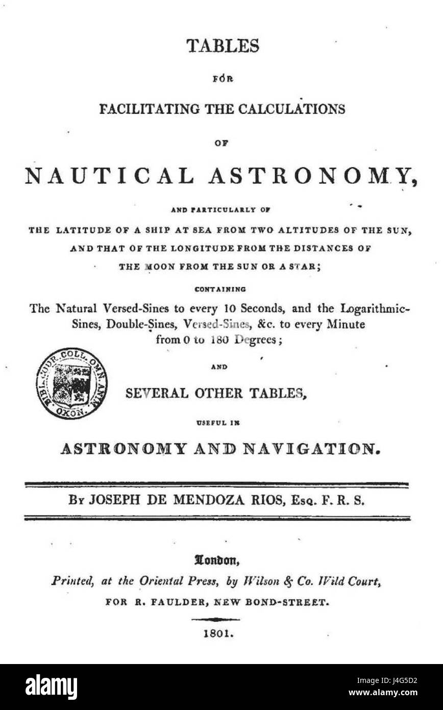 Ces tableaux sont utilisés en astronomie nautique pour aider au calcul des positions célestes, qui sont vitales pour la navigation. Ils permettent aux navigateurs de calculer les angles et les positions des corps célestes, facilitant ainsi la navigation maritime et améliorant la précision des voyages en mer. Banque D'Images