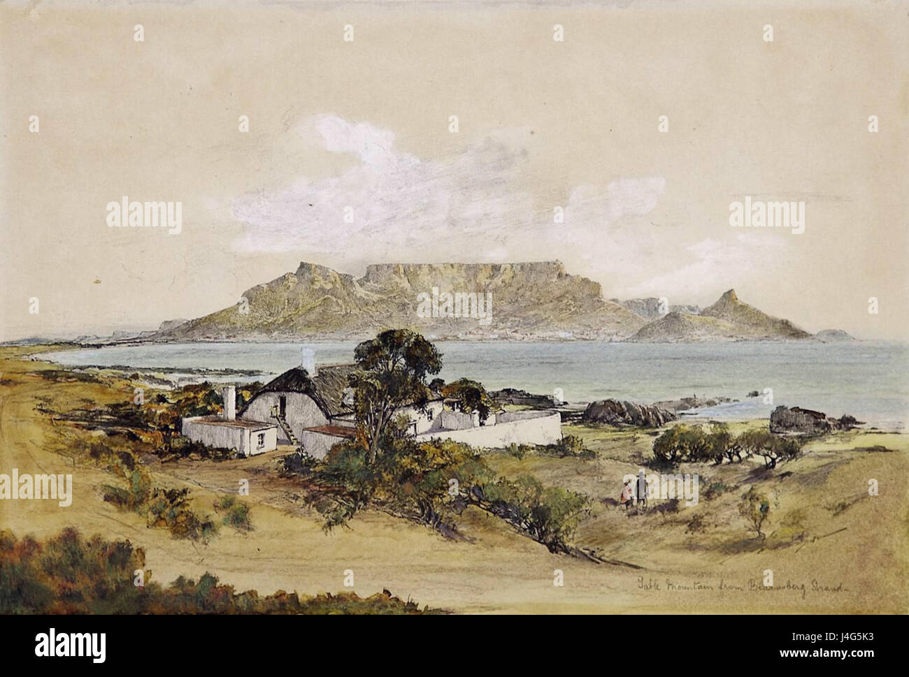 Table Mountain depuis Bloubergstrand 19e siècle Banque D'Images