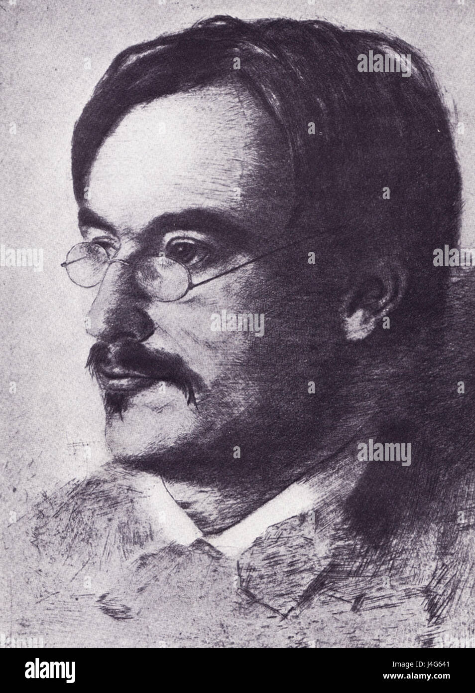 Cette image de Rudolf Steiner de 1891 représente la première phase de la vie du philosophe autrichien. Steiner a été une figure clé dans le développement de l'anthroposophie, influençant des domaines comme l'éducation, l'agriculture et la spiritualité. Le portrait capte sa présence intellectuelle et sa profonde contemplation. Banque D'Images