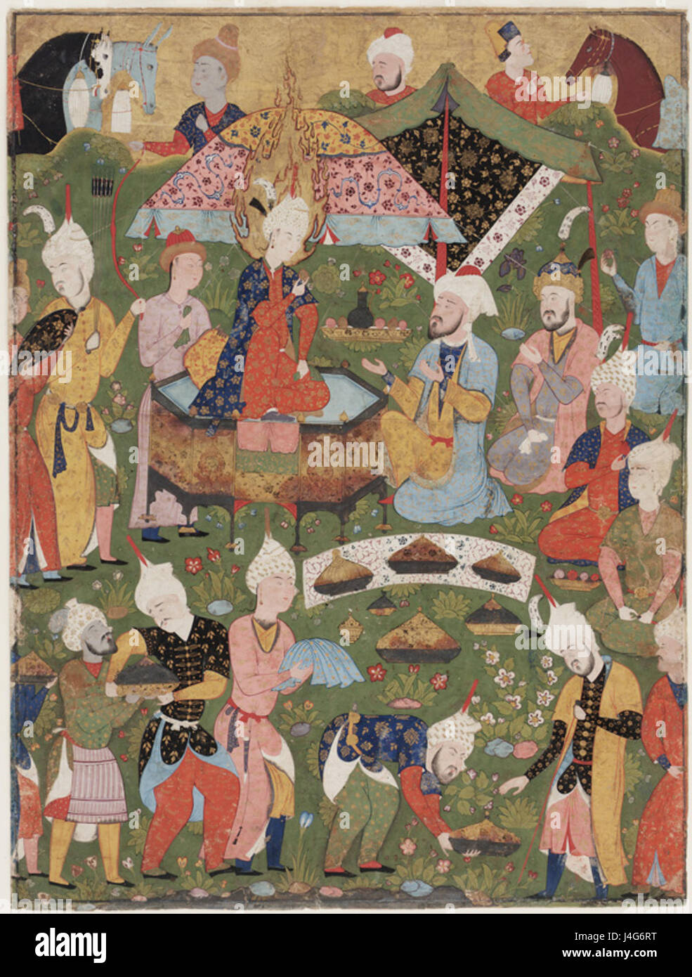Cette œuvre d'art de la dynastie Safavide, intitulée 'Joseph intrôné' d'un Falnama (Livre des présages), vers 1550 après JC, représente une scène historique ou mythologique significative, reflétant les traditions artistiques et culturelles de l'époque. Banque D'Images
