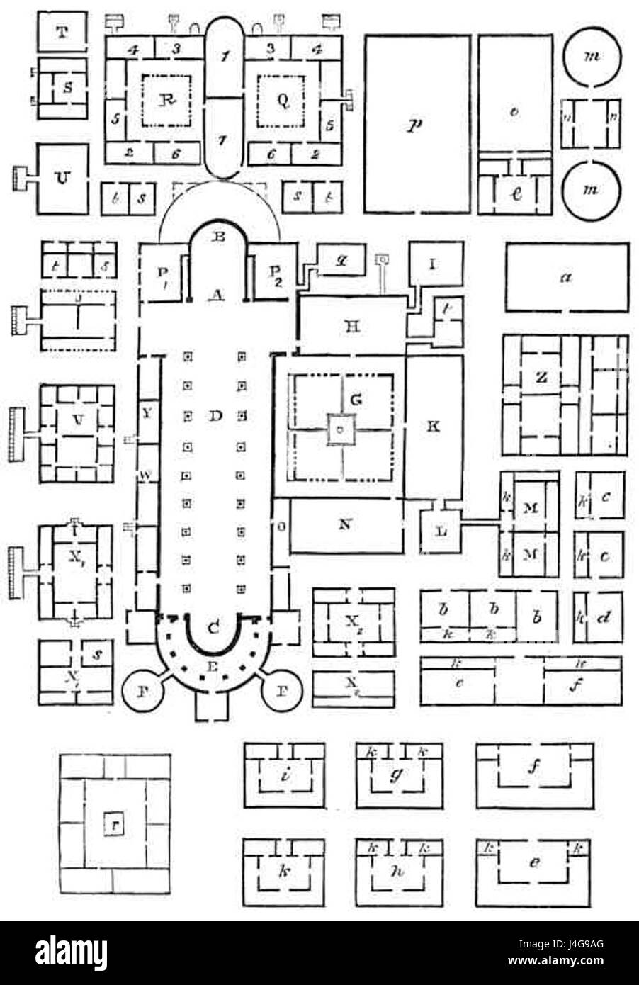 Le plan ; Gall est un célèbre plan architectural médiéval qui décrit la disposition idéale de la communauté monastique. C'est l'un des plus anciens exemples survivants de planification médiévale et donne un aperçu de la vie monastique. Banque D'Images