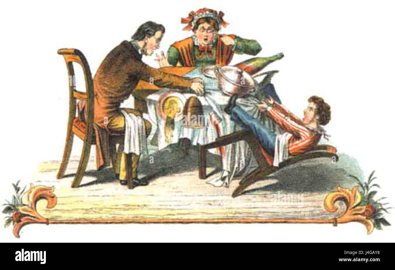 Struwwelpeter, écrit par Heinrich Hoffmann, est un célèbre livre allemand pour enfants publié pour la première fois en 1845. Le livre présente des histoires morales et des illustrations conçues pour enseigner aux enfants un comportement approprié à travers des contes exagérés et prudents. Banque D'Images