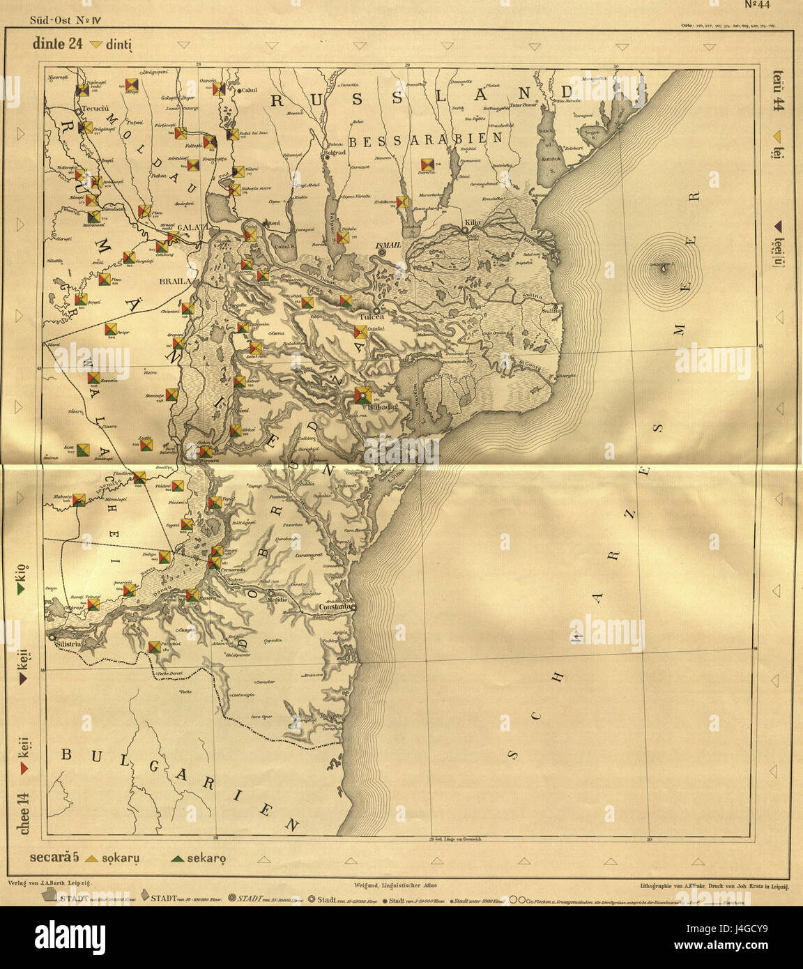 Le 'Sprachatlas Weigand' est un atlas linguistique de Weigand, détaillant les variations linguistiques et dialectes dans une région particulière. Il constitue un outil important pour comprendre la géographie linguistique et les différences linguistiques régionales. Banque D'Images
