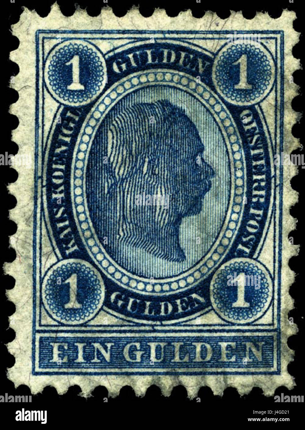 Le timbre autrichien à 1 gld de 1890 faisait partie d'une série de timbres-poste émis par l'Empire autrichien. Le timbre présente un motif représentatif de la période et a été largement utilisé pour l'affranchissement en Autriche à cette époque, contribuant à l'histoire des services postaux autrichiens. Banque D'Images