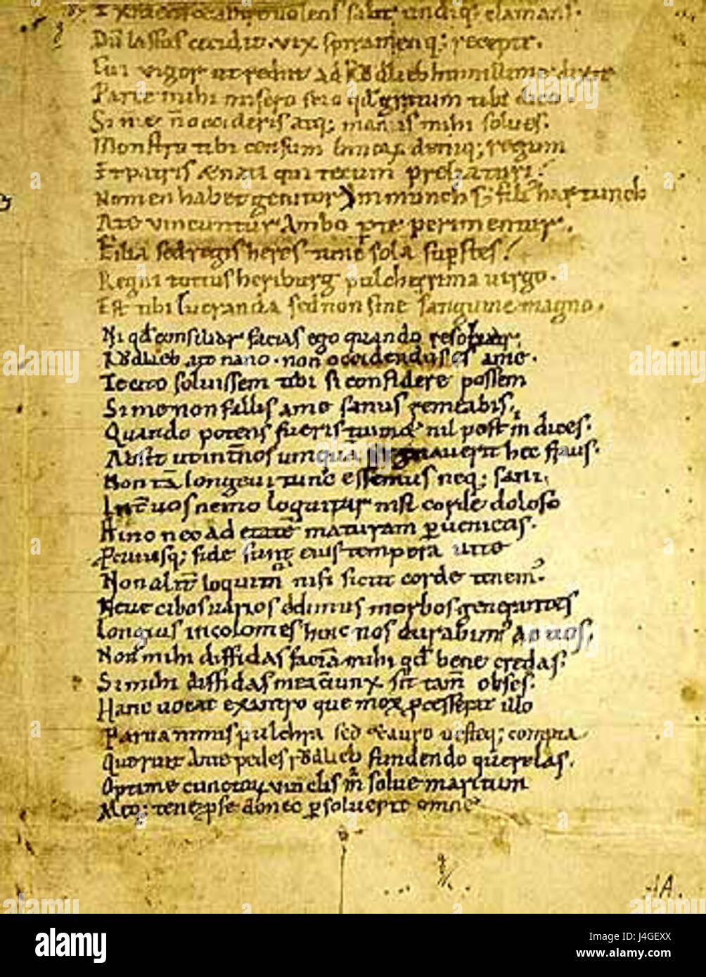 *Ruodlieb* est un poème épique allemand médiéval qui donne un aperçu des idéaux chevaleresques et romantiques de l'époque. Le poème se concentre sur les aventures et les défis rencontrés par son protagoniste, Ruodlieb, alors qu’il navigue dans un monde rempli à la fois d’éléments mystiques et d’attentes sociétales. L'œuvre est un exemple significatif de la littérature allemande primitive, reflétant les thèmes de la chevalerie, de l'honneur et de l'amour courtois. Banque D'Images