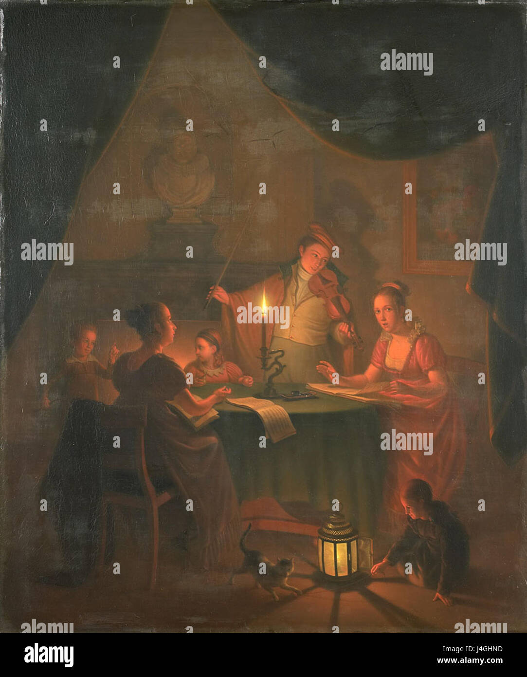 Le Musicerend gezelschap bij kaarslicht capture une scène historique d'un rassemblement musical illuminé par des chandelles, un cadre commun pour les événements sociaux et culturels dans l'Europe du XVIIIe siècle. Banque D'Images