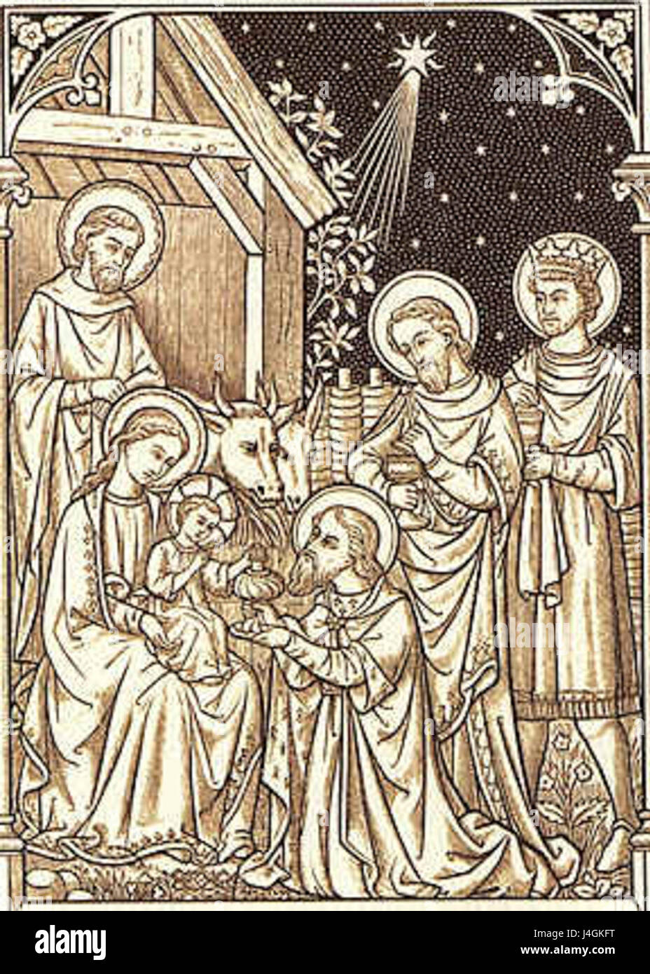 Ce titre fait référence à une œuvre de Schmalzl, représentant probablement l'Adoration des Rois, une scène biblique populaire dans l'art chrétien, représentant souvent les trois Sages présentant des cadeaux à l'enfant Jésus. Banque D'Images