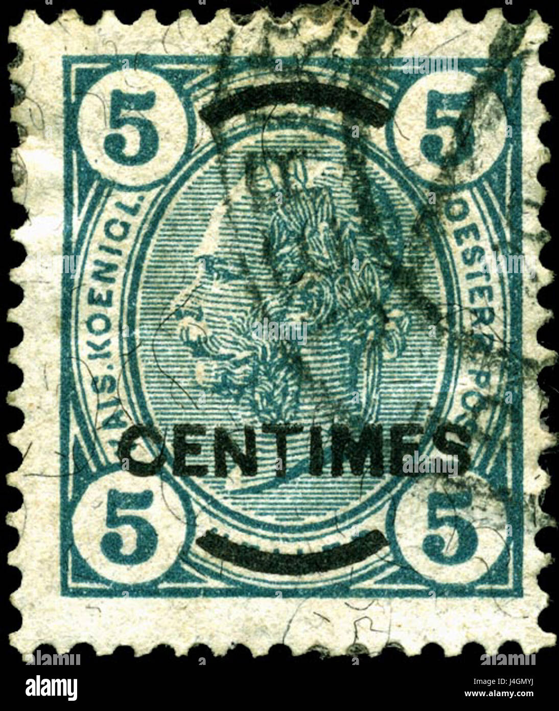Ce timbre autrichien de 1903 émis pour la Crète représente l'histoire postale de la région au début du 20ème siècle. Banque D'Images