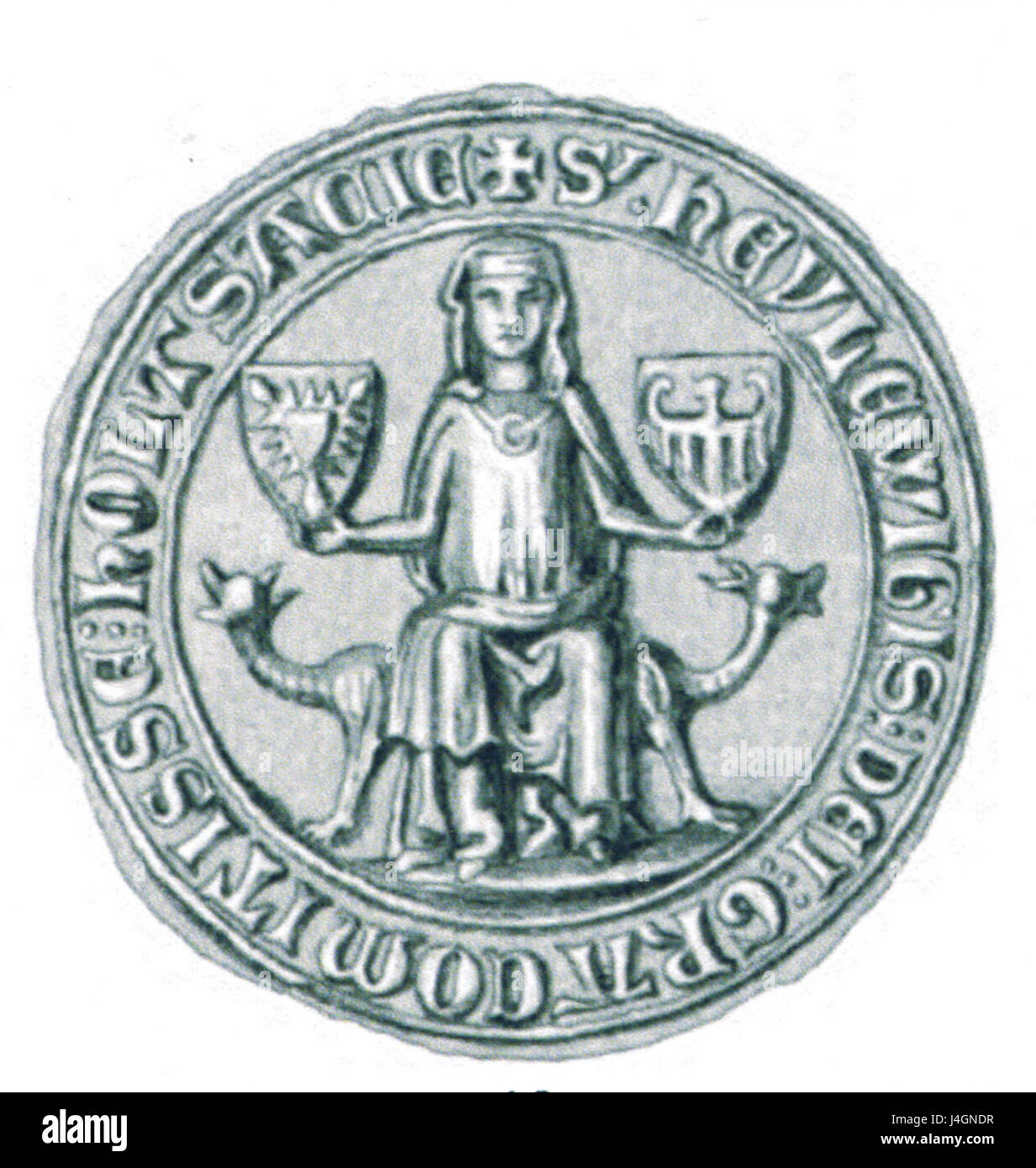 Le sceau Heilwig fait référence à un sceau historique de la région de Holstein en Allemagne, en particulier associé à Rendsburg. Les sceaux étaient souvent utilisés à l'époque médiévale pour les documents officiels et signifiaient l'autorité ou l'authenticité. Banque D'Images