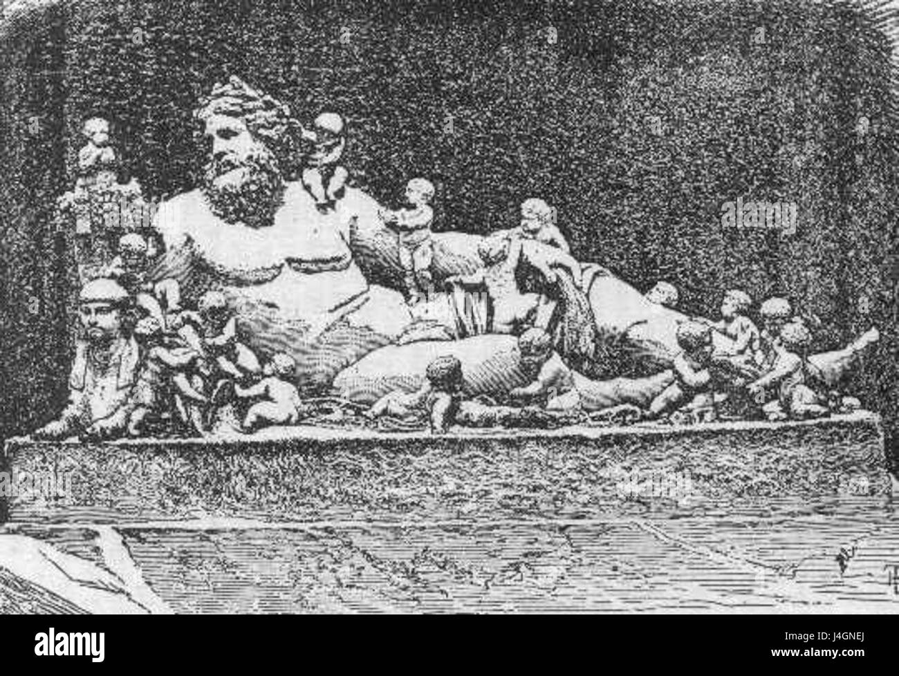 La statue du Nil ST est une sculpture égyptienne antique, représentant une figure symbolique souvent liée au Nil, un élément crucial de la culture et de la religion égyptiennes. Il incarne généralement les propriétés vivifiantes de la rivière. Banque D'Images