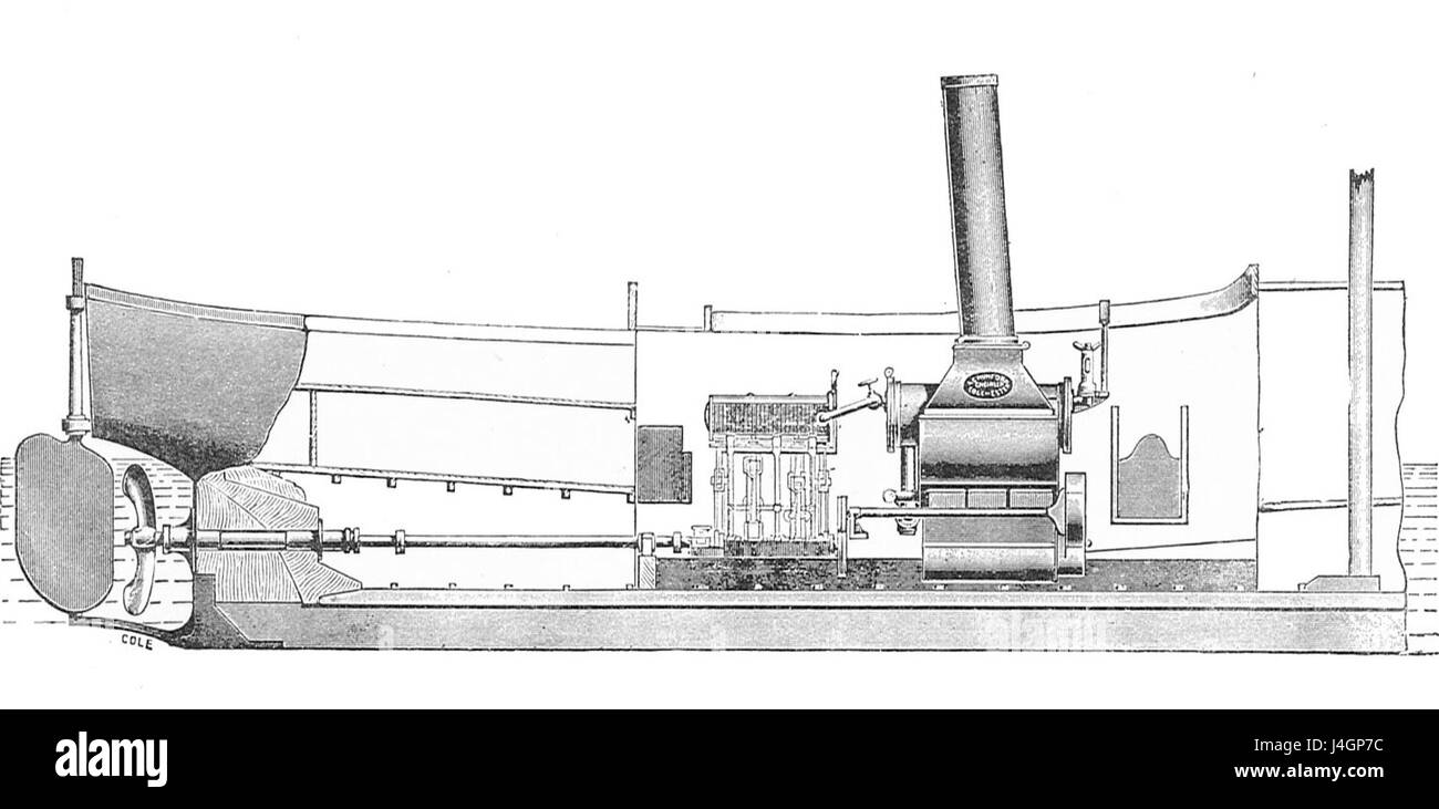 Cette illustration de Modern Engines, vol V représente une usine de bateaux à vapeur avec une chaudière Mumford. La chaudière Mumford a été un élément clé de la technologie des moteurs à vapeur, contribuant à l'efficacité des bateaux à vapeur pendant la révolution industrielle, en particulier dans le transport maritime et la production d'énergie. Banque D'Images