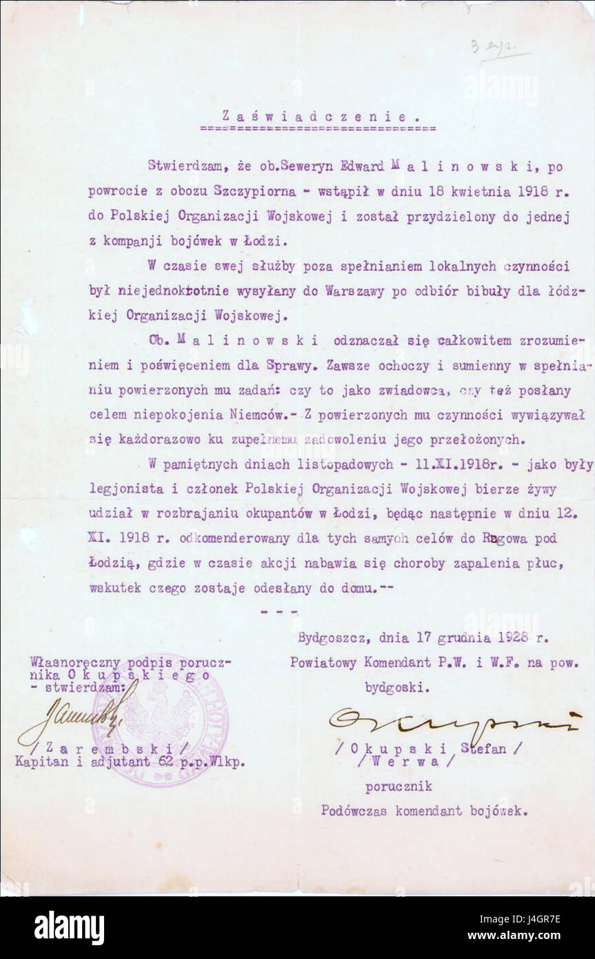 Ce document, publié par Seweryn Malinowski, est un témoignage personnel lié à l'Armée de l'intérieur polonaise (POW) pendant la seconde Guerre mondiale, soulignant ses expériences pendant la guerre. Banque D'Images