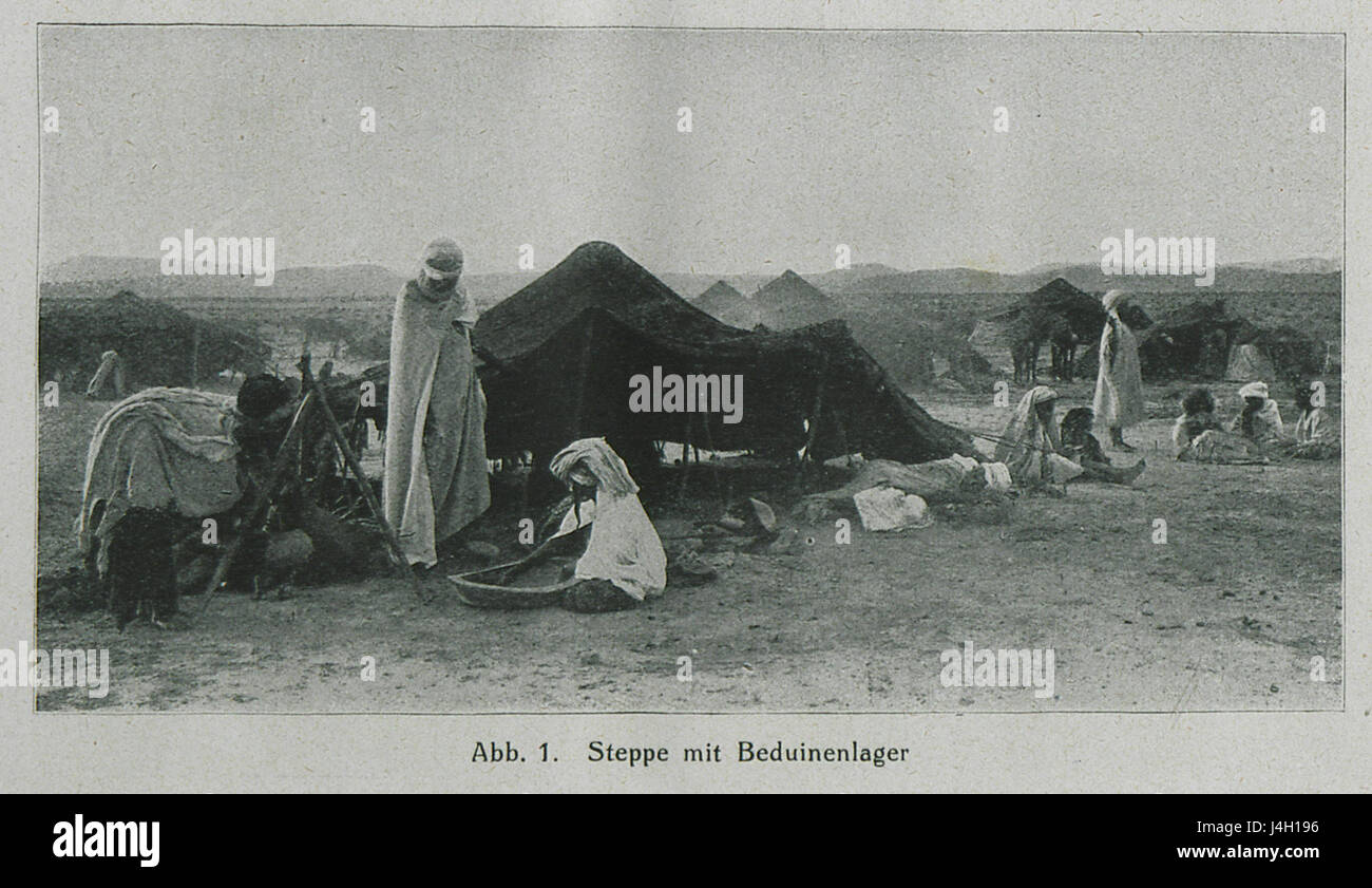 Il s'agit d'une image ou d'une œuvre d'art intitulée 'steppe mit Beduinenlager' (steppe avec camp bédouin) par Ewald Banse, créée en 1919, représentant une scène désertique avec un camp bédouin. Banque D'Images