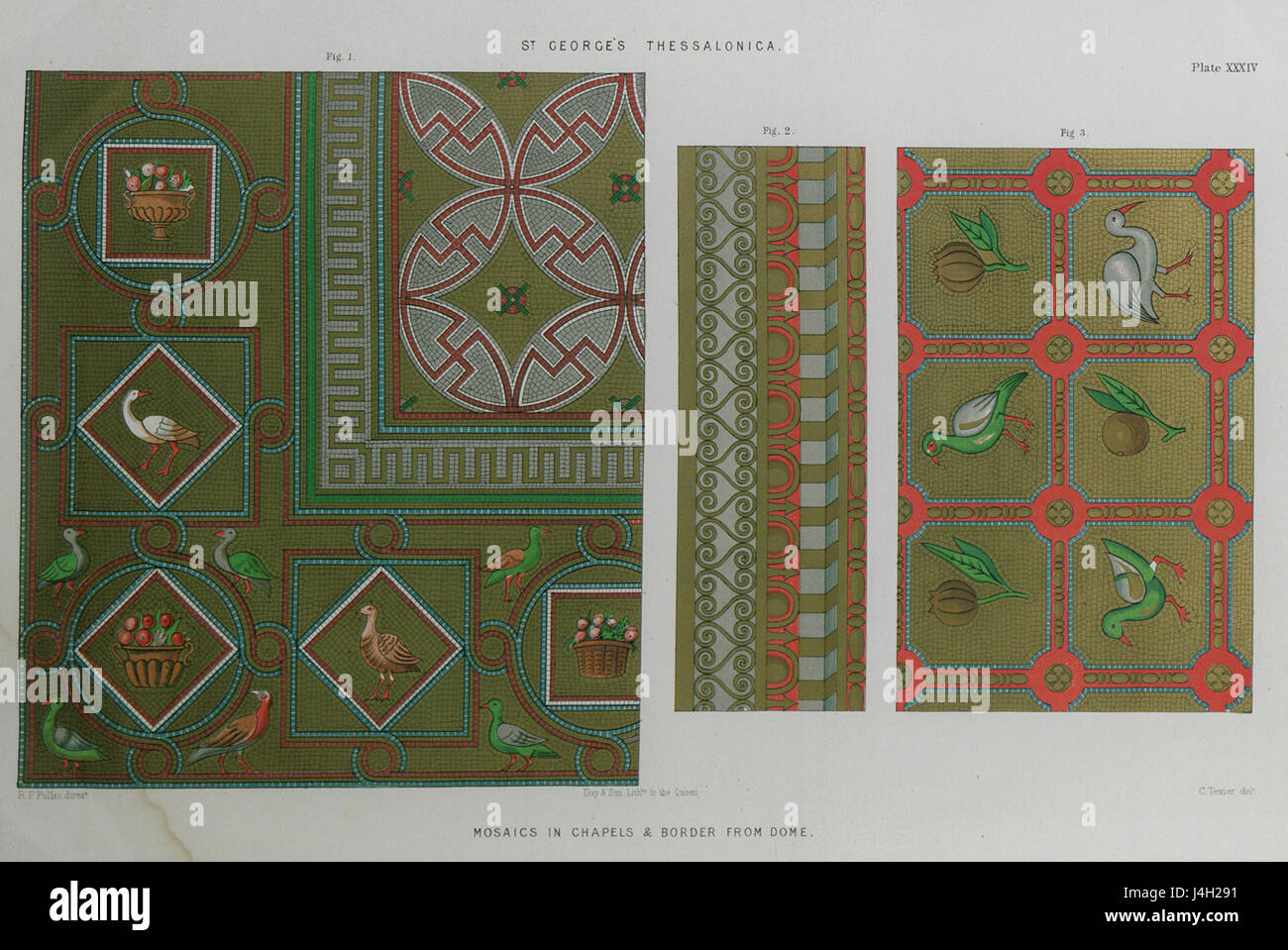Les mosaïques de George à Thessalonique, créées par Charles Texier en 1864, représentent des scènes de la vie de George. Le design de la frontière est un élément important de la mosaïque, contribuant à son impact artistique et culturel global. Banque D'Images