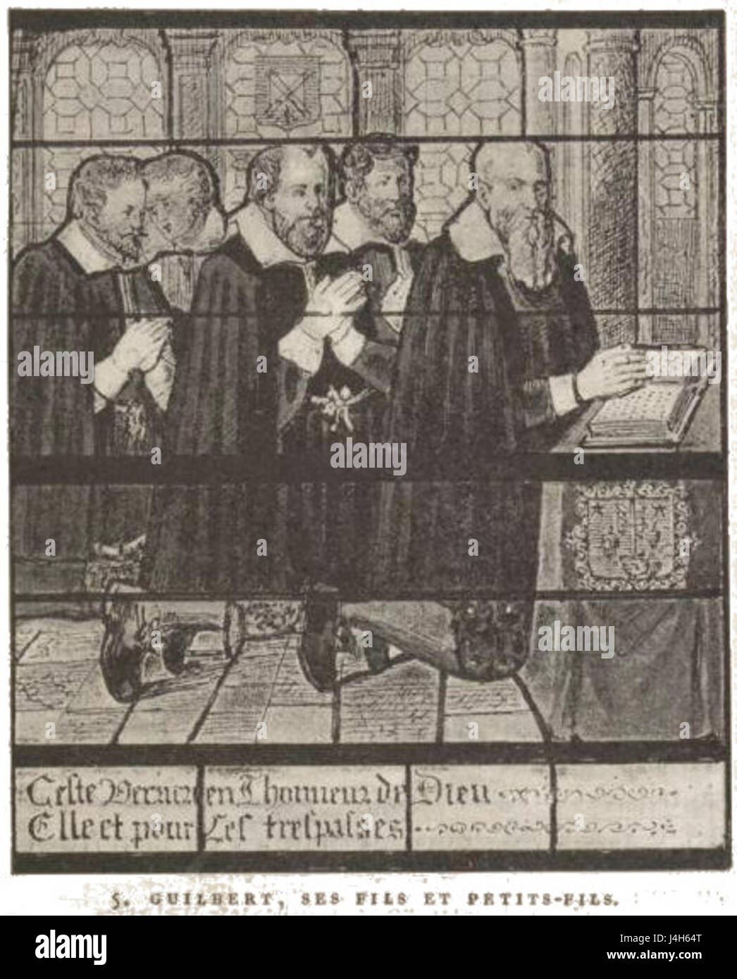 Le vitrail de préparation Martin, dessiné par la famille Guibert, représente des scènes de la vie de répondant Martin. L'œuvre d'art représente un exemple significatif d'art et d'artisanat religieux. Banque D'Images