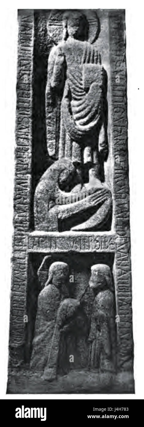 Croix de Ruthwell, Face Sud, l'Onction des pieds du Christ, et la guérison de l'Aveugle Banque D'Images