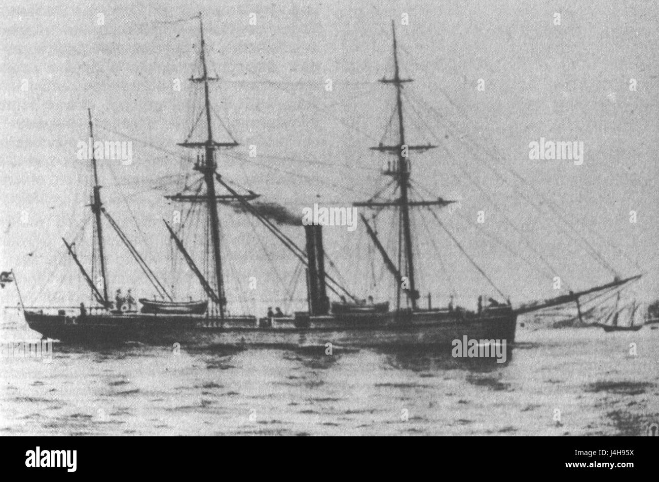Le SMS Meteor était un navire de guerre allemand mis en service en 1865, remarquable pour son rôle dans la guerre navale au milieu du XIXe siècle. Il a joué un rôle dans l'évolution de la technologie navale, reflétant la transition de la voile aux navires à vapeur. Banque D'Images