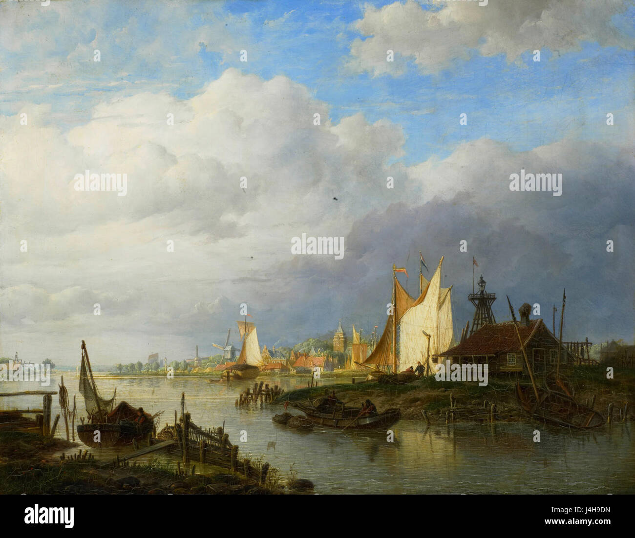 Schepen op een rivier bij een lichtbaken Rijksmuseum SK UN 1475 Banque D'Images