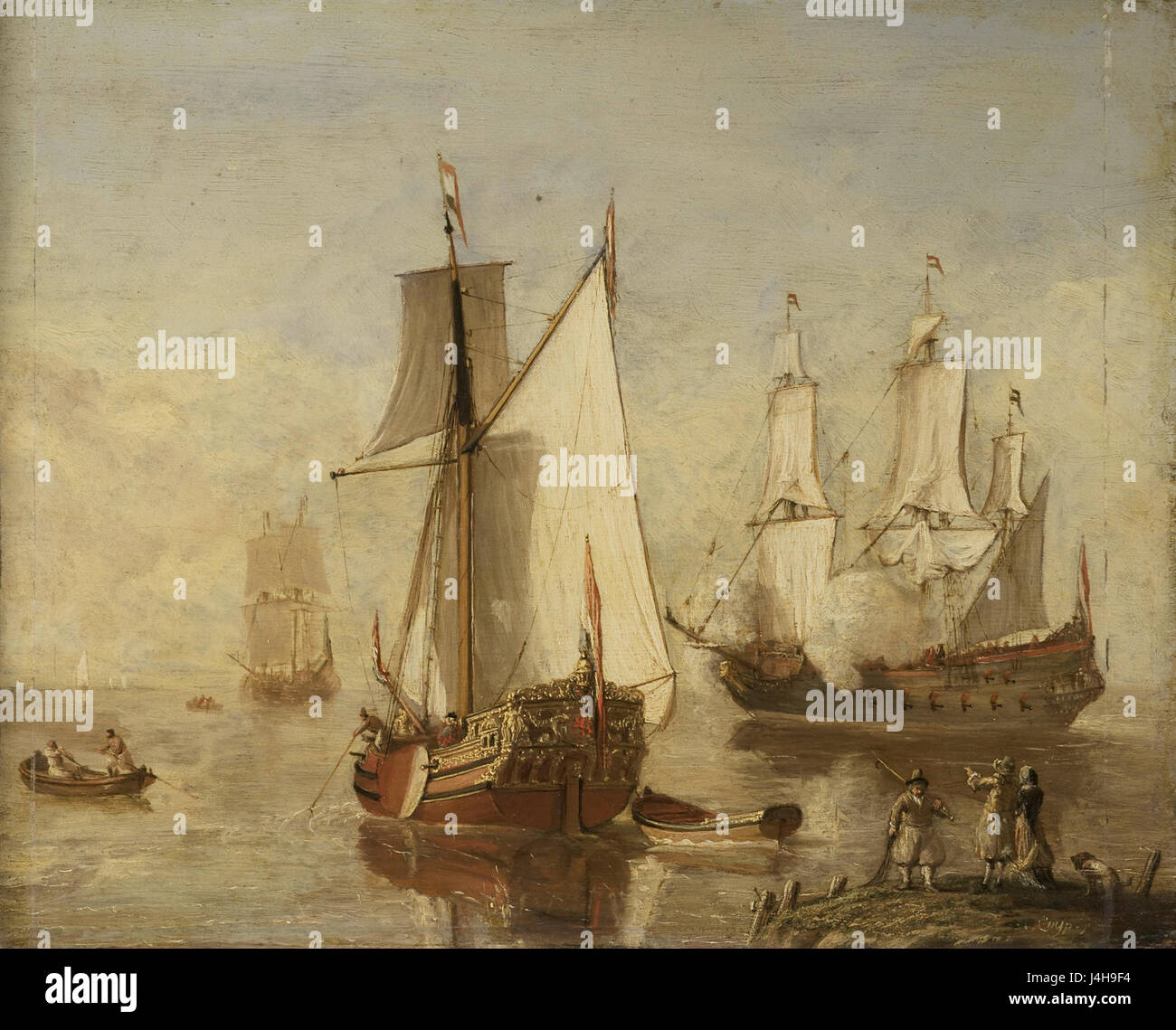 Speeljacht en oorlogsschip, situé dans le Rijksmuseum, est une œuvre d'art représentant à la fois un yacht de chasse et un navire de guerre. La pièce combine des thèmes historiques de la guerre navale et des loisirs, reflétant l'histoire navale néerlandaise. Banque D'Images