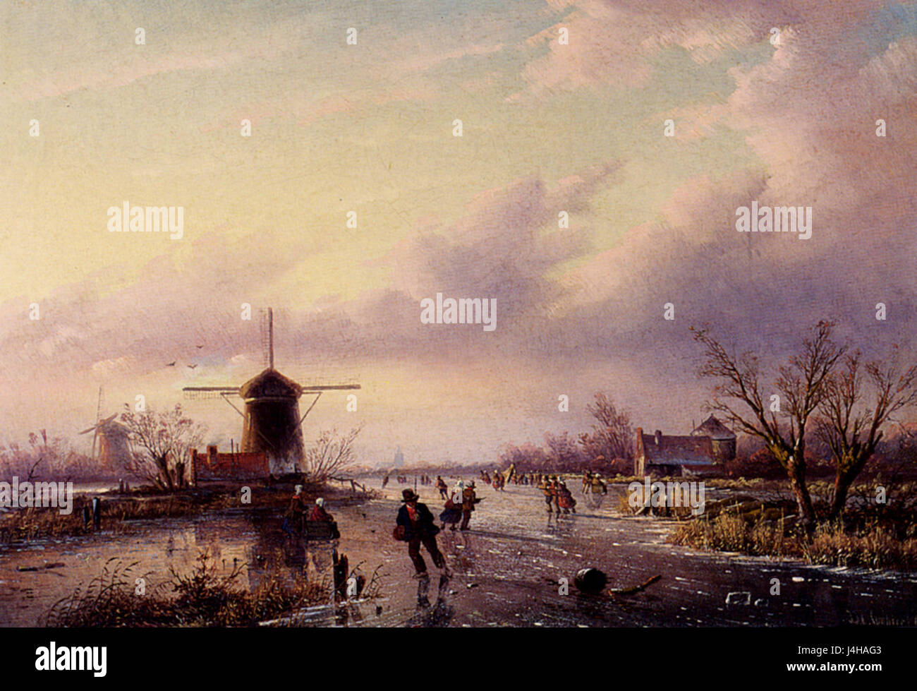 Jan Jacob Coenraad SPOHLER un paysage d'hiver avec des figures sur une voie d'eau gelés Banque D'Images