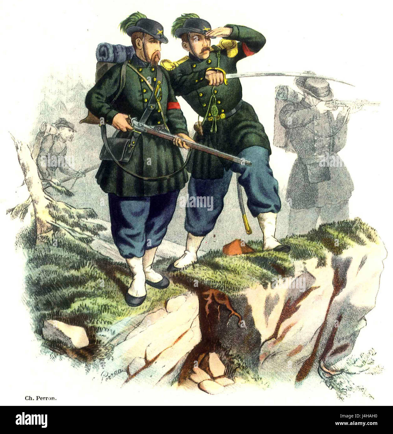 Les 1862 tireurs d'élite de l'armée suisse (Schweizer Armee Scharfschuetzen) étaient une unité militaire clé connue pour leur tir de précision et leur rôle important dans la défense suisse. Banque D'Images