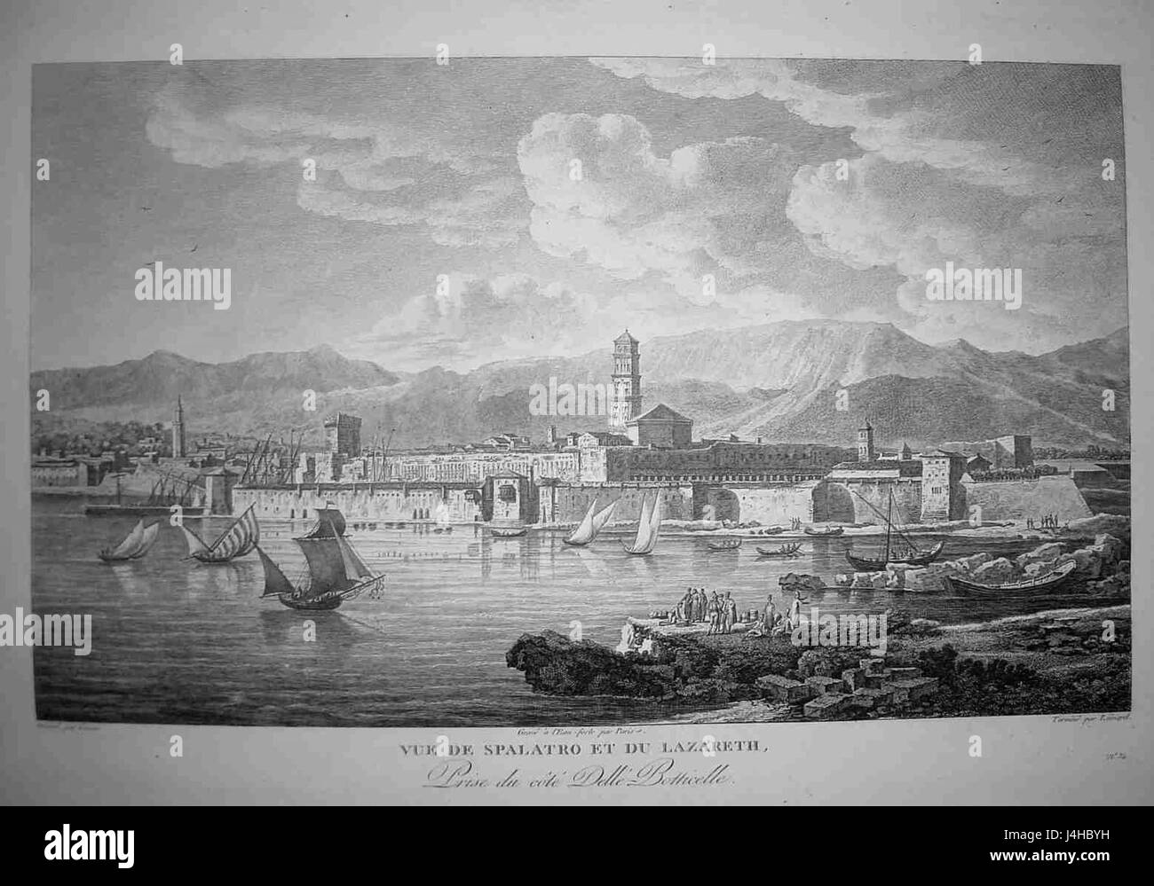 Split, Croatie, vers l'an 1800, pendant son temps comme partie de l'Empire autrichien. La ville est connue pour ses ruines romaines, en particulier le palais de Diocletianâ€™, classé au patrimoine mondial de l'UNESCO. Banque D'Images