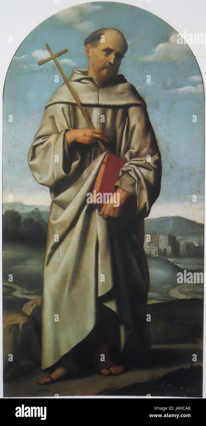 San Francesco d'assise, peinte par Moretto, représente le membre François d'assise dans un moment de dévotion religieuse. L'œuvre est un exemple de peinture religieuse de la Renaissance, mettant en valeur le saint dans une pose humble et sereine. Francis est connu pour sa piété, son amour pour la nature et son dévouement à la pauvreté, qui se reflète dans ce portrait. La peinture met en valeur la dévotion religieuse et les idéaux spirituels. Banque D'Images