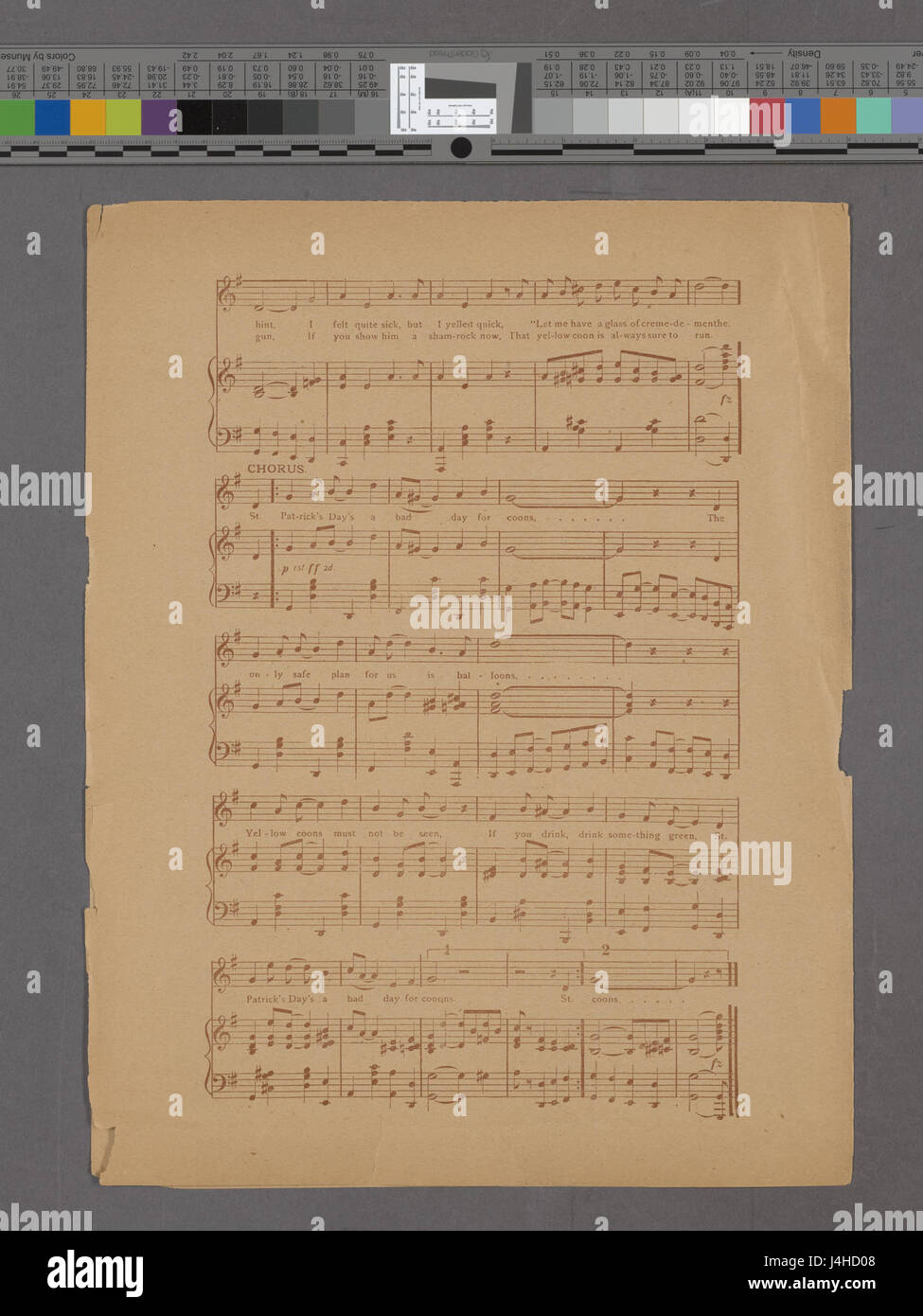 L'expression « Patrick's Day is a Bad day for coons » est une pièce historique conservée dans la collection Hadès de la New York public Library, reflétant peut-être les attitudes raciales de l'époque. Il met en lumière le contexte social et culturel de l’époque. Banque D'Images