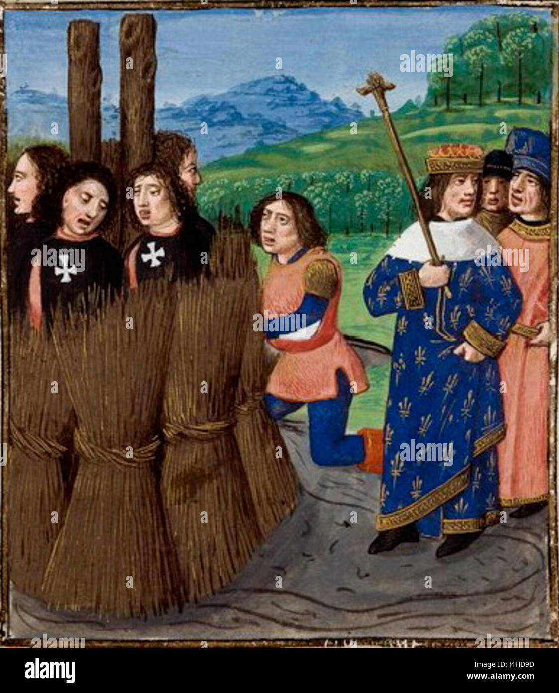 « Templars on Stake 02 » fait référence à une œuvre d'art ou à une représentation historique de l'exécution des Templiers, se concentrant probablement sur leur martyre et la fin violente des Templiers dans l'histoire médiévale. Banque D'Images