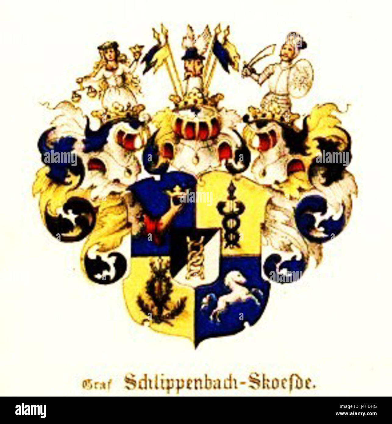 Une référence historique à Schlippenbach, Skoefde, et à leurs armoiries familiales, représentant l'héritage allemand et le symbolisme héraldique. Banque D'Images
