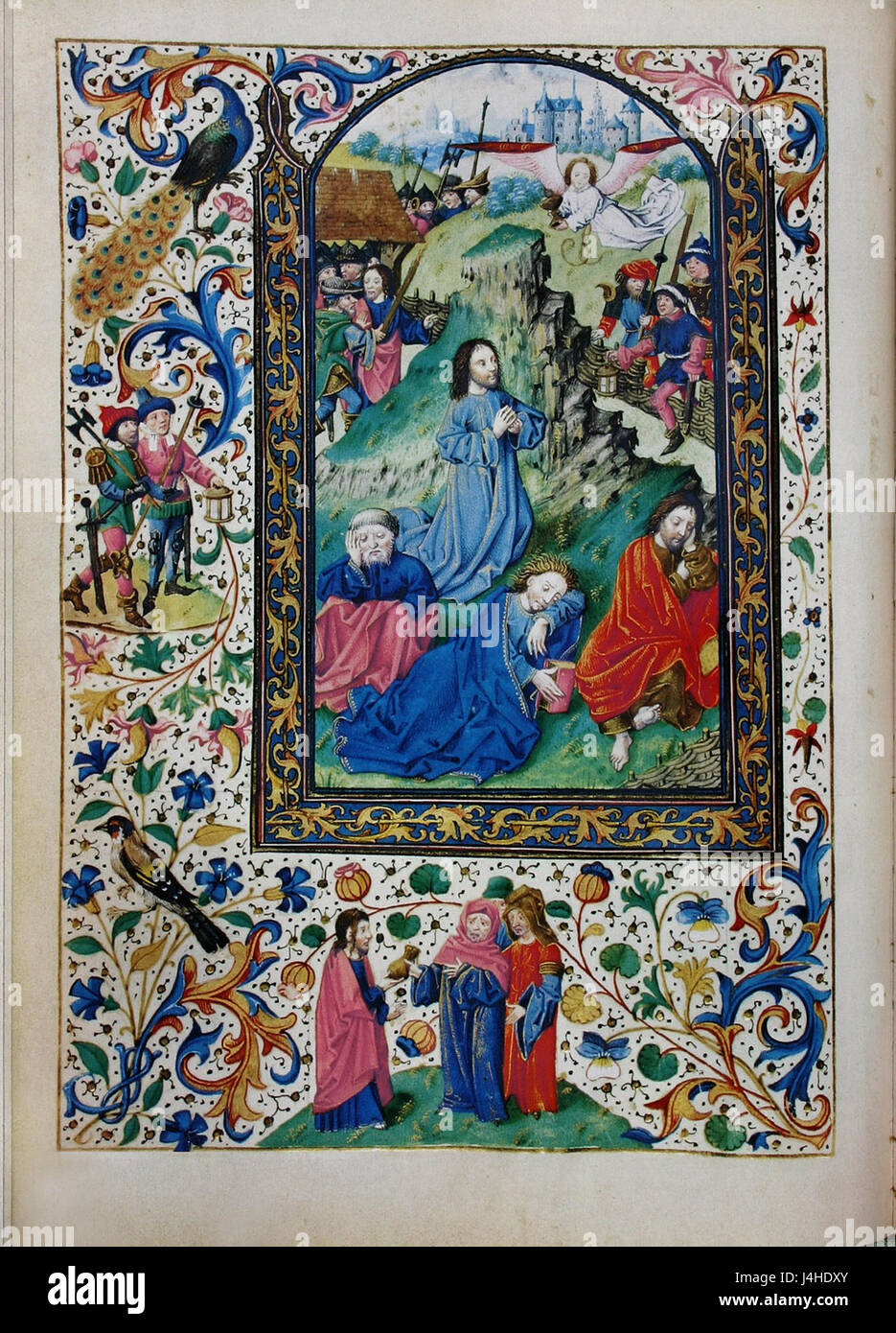 Manuscrit enluminé du Livre des heures de Marie de Bourgogne, créé à Vienne en 1857, représentant le Christ sur le Mont des oliviers. Banque D'Images