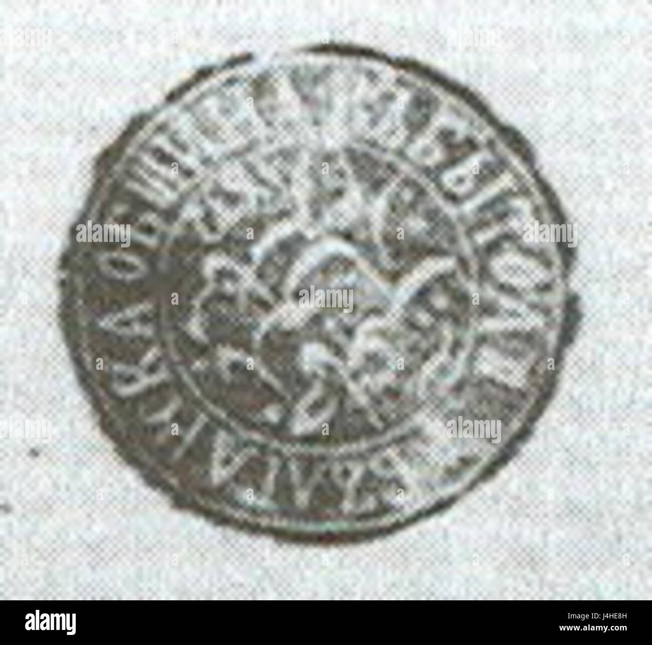 Ce sceau, associé à la ville de Bitolia en Macédoine du Nord, porte une signification historique. Il a été utilisé pour marquer des documents officiels et représente l'autorité administrative et politique de la région pendant sa période d'utilisation. Banque D'Images