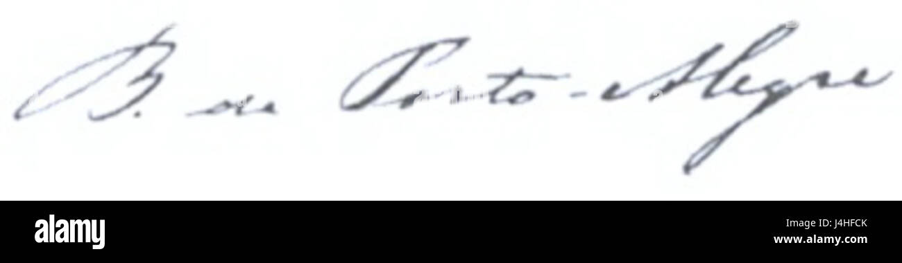 C'est la signature du comte de Porto Alegre, éminent homme politique et militaire brésilien. Il a joué un rôle clé dans l'histoire du pays au XIXe siècle, en particulier dans l'évolution militaire et politique de l'Empire brésilien. Banque D'Images