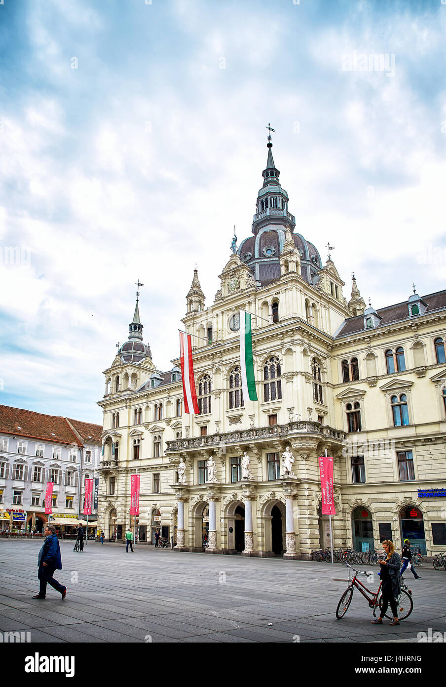 Graz, Autriche - Mai 7, 2017 : voir l'hôtel de ville de Graz et Hauptplatz Banque D'Images