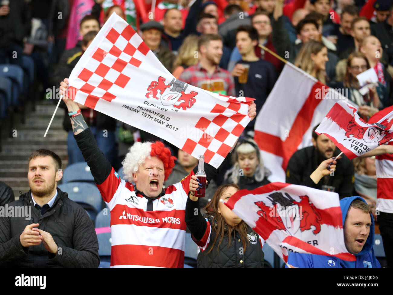 Gloucester Rugby fans dans les peuplements au cours de l'European Challenge Cup Finale à Murrayfield, Edinburgh BT. Banque D'Images