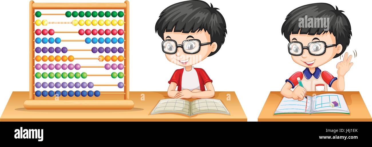Étudier les mathématiques à l'aide d'Abacus garçon illustration Illustration de Vecteur