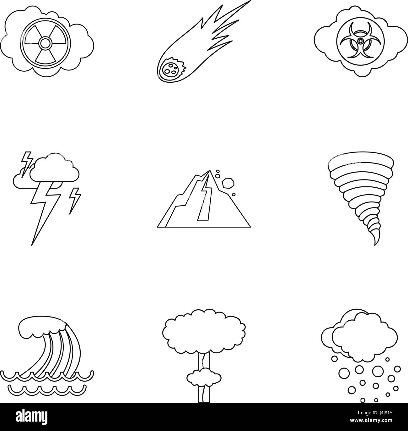 Cataclysme naturel icons set style du contour, Illustration de Vecteur