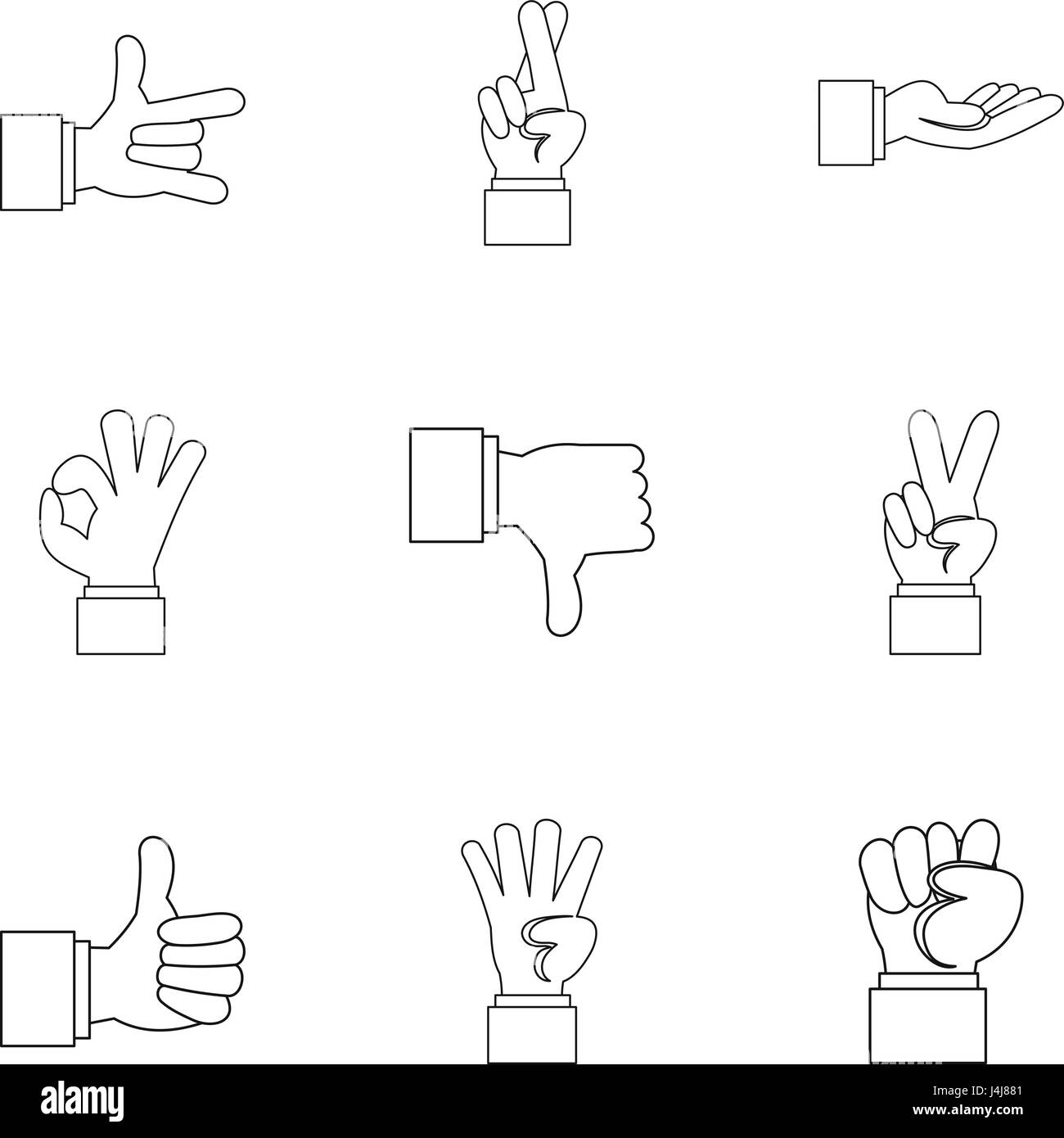 Les gestes de communication icons set style du contour, Illustration de Vecteur