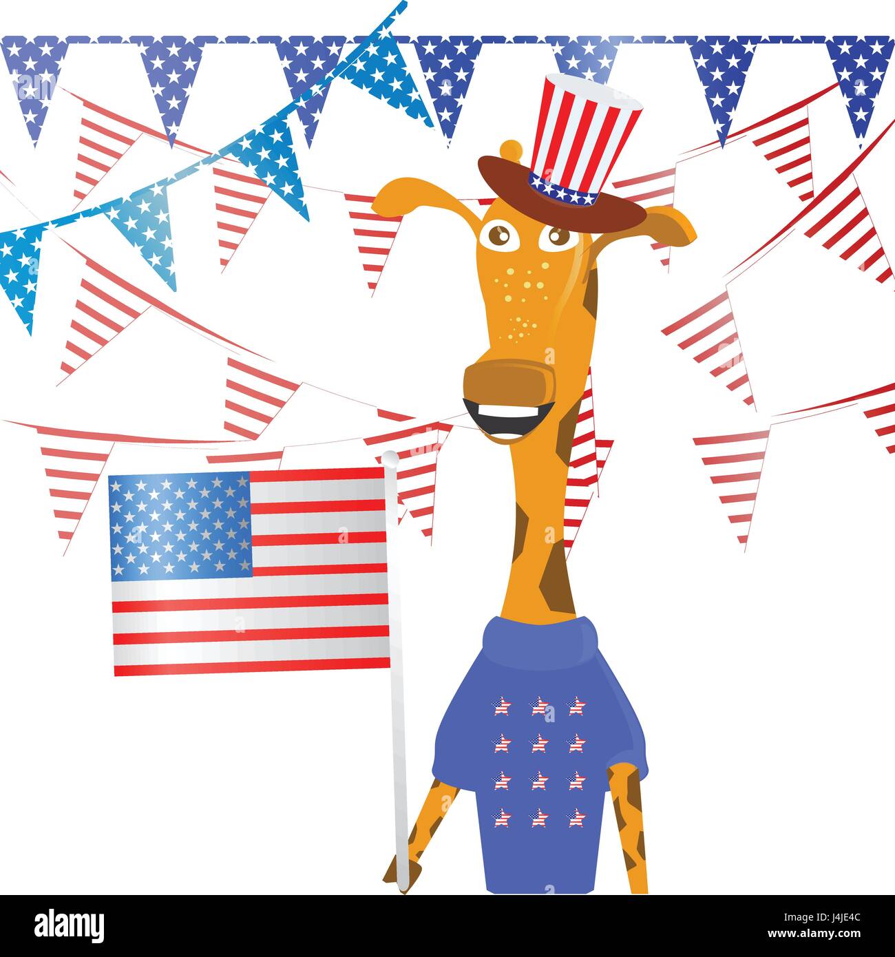 Patriot dans un chapeau et avec un drapeau. Pour l'ILLUSTRATION. Girafe. Date de l'indépendance des États-Unis. Illustration pour votre conception. Quatrième de juillet. L Illustration de Vecteur