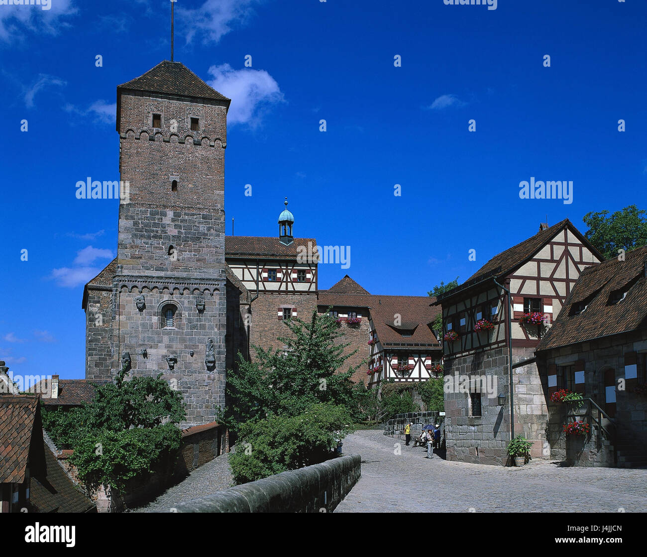 Allemagne, Nuremberg, château impérial, château de Nuremberg Europe, Franconia, franc, la ville, à l'extérieur, l'été, le château, à colombages, structure, Moyen-Âge, château, castle court, point d'intérêt, tourisme, visiteur, la rue de l'empereurs et rois Banque D'Images